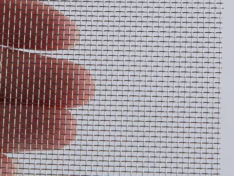 There is a 316L stainless steel wire mesh sheet in one hand.