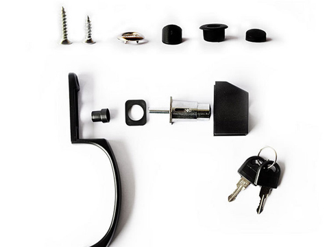 There are handle lock components and keys.